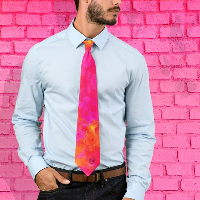 Abstract Watercolor Pink Orange Monogram Initials Neck Tie (Creator Uploaded)