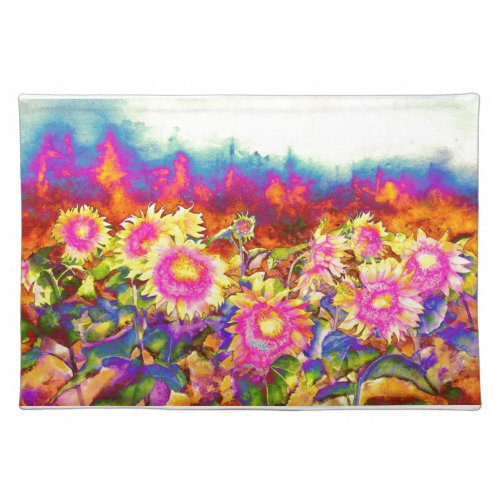 Abstract watercolor pink Sunflower Fields Cloth Placemat