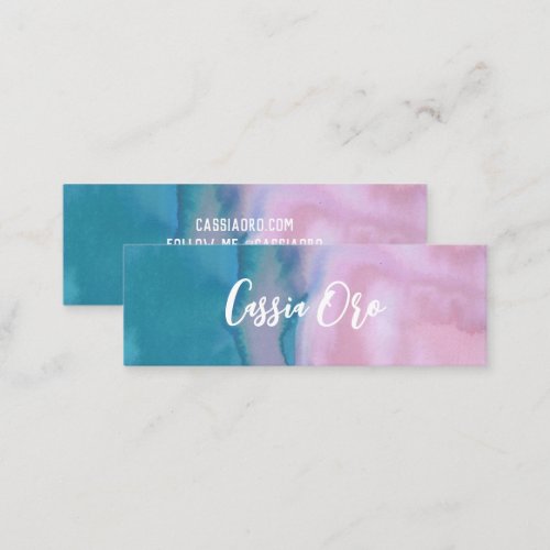 Abstract Watercolor Pink Teal Custom Social Icons Mini Business Card