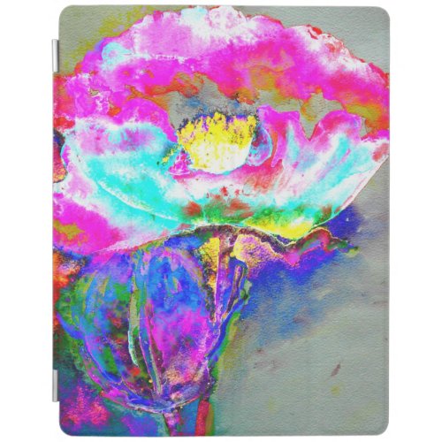 Abstract watercolor pink teal floral painting iPad smart cover