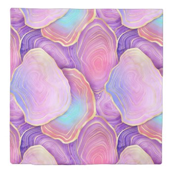 Abstract Watercolor Pink Teal Gold Lavender Agate  Duvet Cover by kicksdesign at Zazzle