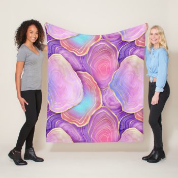 Abstract Watercolor Pink Teal Gold Lavender Agate Fleece Blanket by kicksdesign at Zazzle