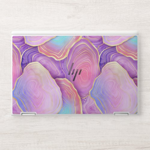 Abstract watercolor pink teal gold lavender agate HP laptop skin