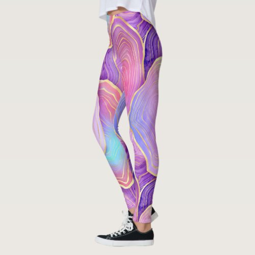 Abstract watercolor pink teal gold lavender agate leggings