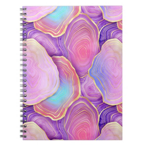 Abstract watercolor pink teal gold lavender agate notebook