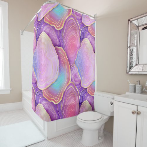 Abstract watercolor pink teal gold lavender agate shower curtain