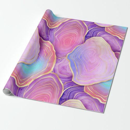 Abstract watercolor pink teal gold lavender agate wrapping paper