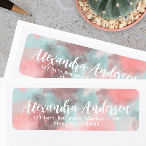 Abstract Watercolor Pink Teal Return Address Label