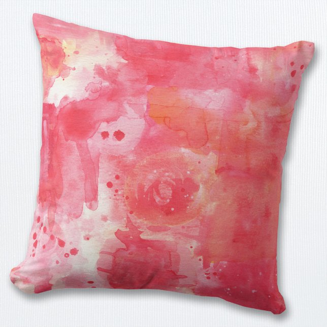 Abstract Watercolor Pink Throw Pillow (Pink abstract watercolor paint texture throw pillow)