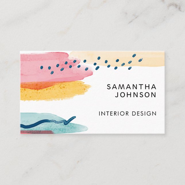 Abstract Watercolor Pink Yellow Blue Design Business Card (Front)