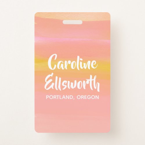 Abstract Watercolor Pink Yellow Personalized Badge