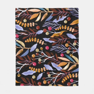 Abstract Watercolor Plants Herbs Pattern Fleece Blanket