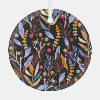 Abstract Watercolor Plants Herbs Pattern Glass Ornament