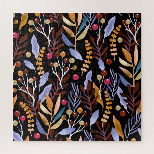 Abstract Watercolor Plants Herbs Pattern Jigsaw Puzzle (Vertical)