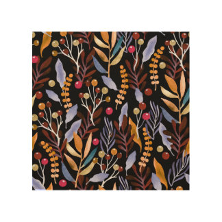 Abstract Watercolor Plants Herbs Pattern Wood Wall Art