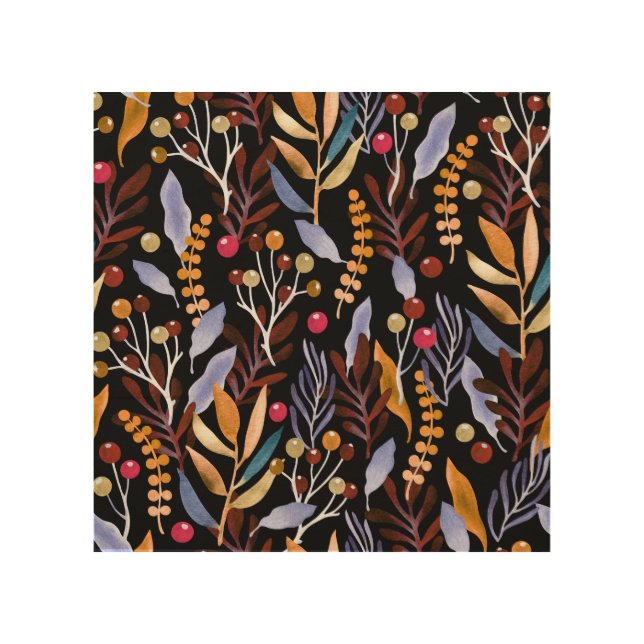 Abstract Watercolor Plants Herbs Pattern Wood Wall Art (Front)