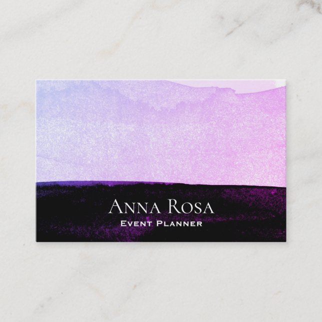 *~* Abstract Watercolor Purple Black Lavender Pink Business Card (Front)