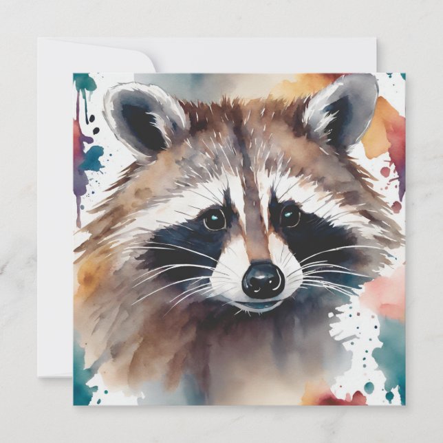 Abstract Watercolor Raccoon Face  Card (Front)