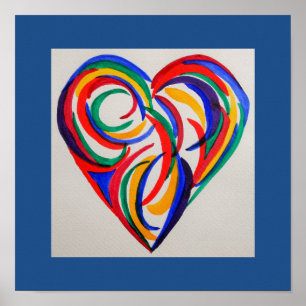 Abstract watercolor rainbow heart poster