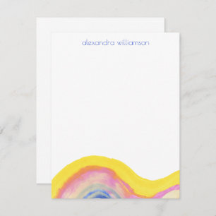 Abstract Watercolor Rainbow Yellow Blue with Name Note Card