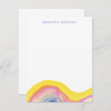 Abstract Watercolor Rainbow Yellow Blue with Name Note Card