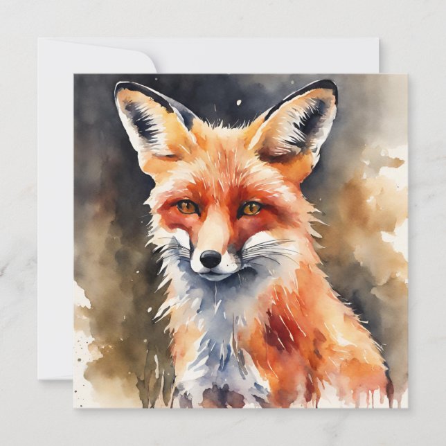 Abstract Watercolor Red Fox  Card (Front)