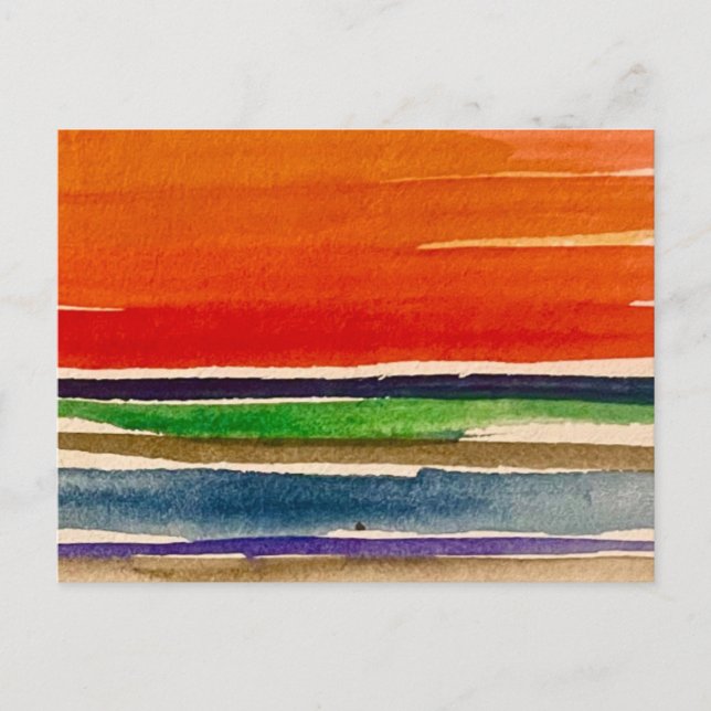 Abstract Watercolor Red Sunset Landscape Postcard (Front)