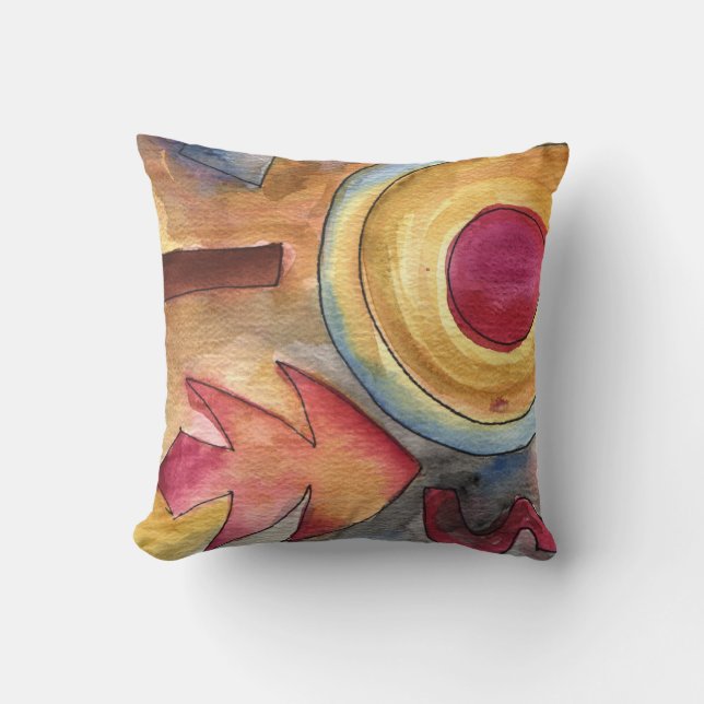 ABSTRACT WATERCOLOR Retro Throw Pillow (Front)