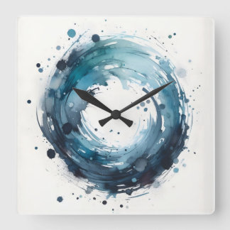 abstract watercolor ring square wall clock