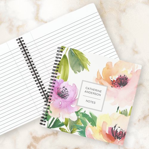 Abstract Watercolor Roses with Your Name Notebook