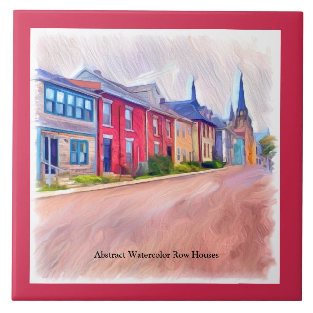 Abstract Watercolor Row Houses Ceramic Tile (Front)