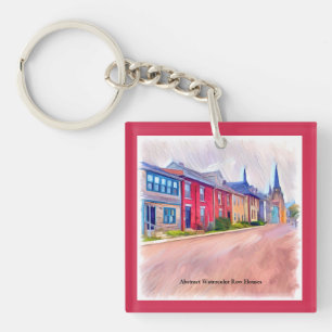 Abstract Watercolor Row Houses Keychain