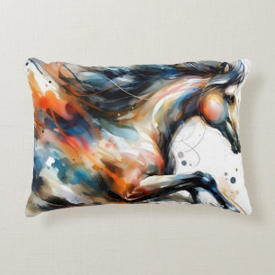 Abstract Watercolor Running Horse Accent Pillow