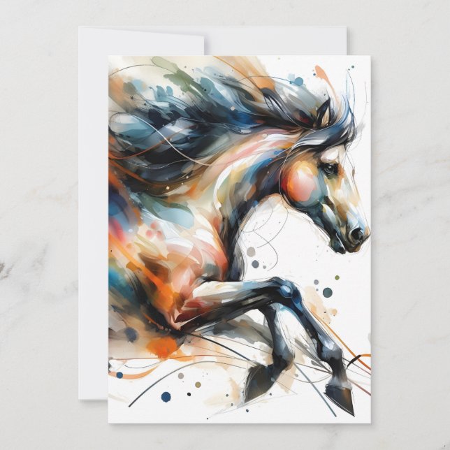 Abstract Watercolor Running Horse Announcement (Front)