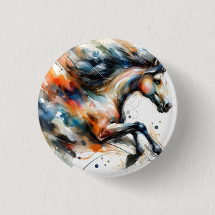Abstract Watercolor Running Horse Button