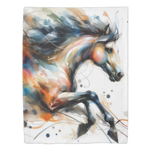 Abstract Watercolor Running Horse Duvet Cover