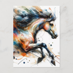 Abstract Watercolor Running Horse Holiday Postcard