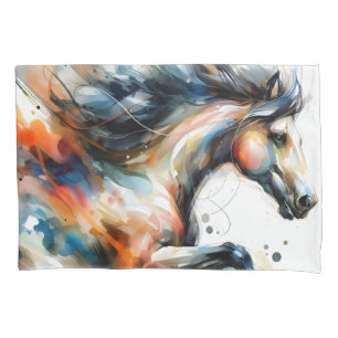 Abstract Watercolor Running Horse Pillow Case