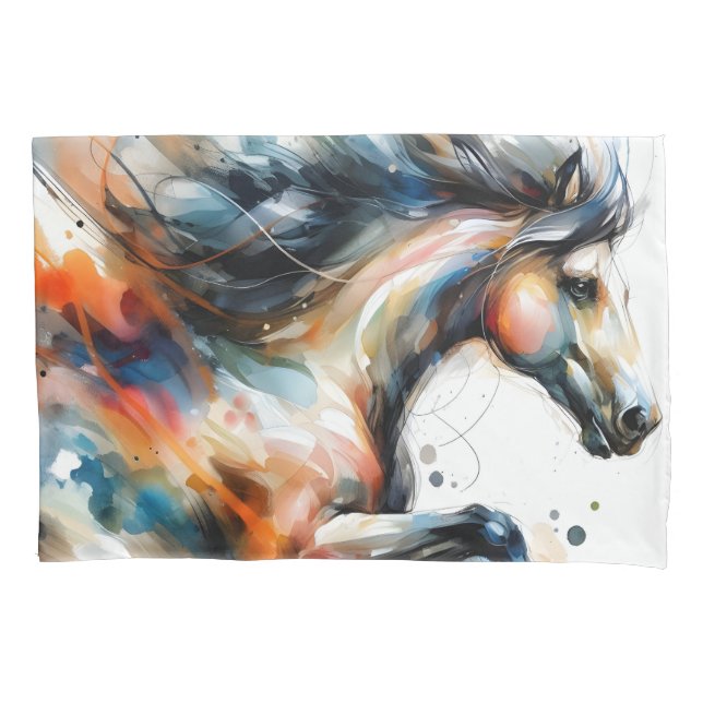 Abstract Watercolor Running Horse Pillow Case (Front)