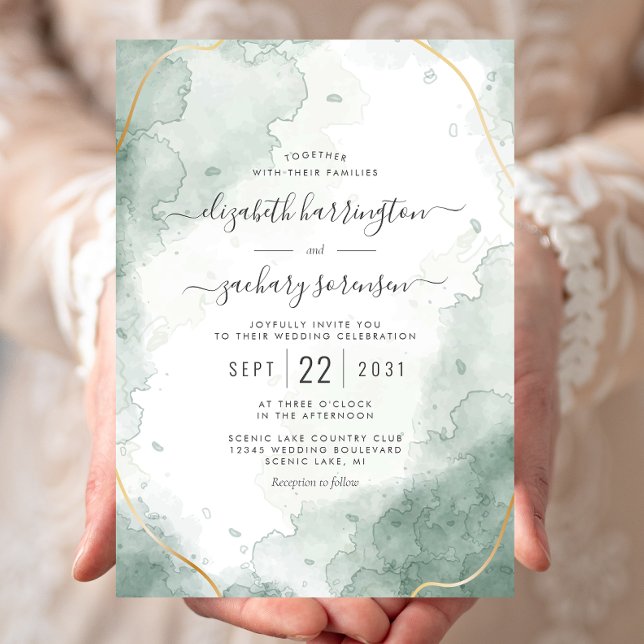 Abstract Watercolor Sage Green Gold Invitation (Creator Uploaded)