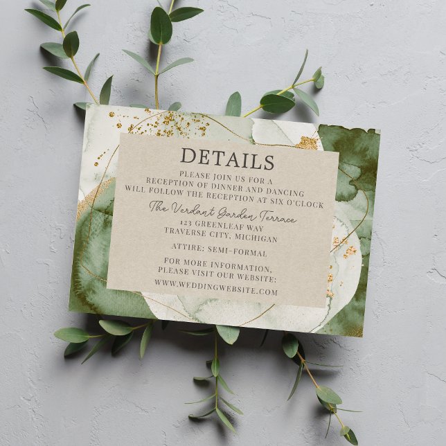 Abstract Watercolor Sage Green Gold Wedding Enclosure Card (Creator Uploaded)