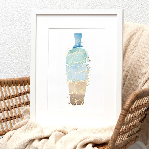 Abstract Watercolor Sand  Sea Message in a Bottle Foil Prints
