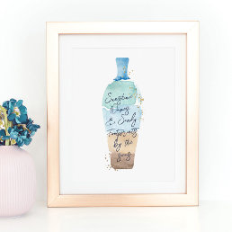 Abstract Watercolor Sand &amp; Sea Message in a Bottle Poster