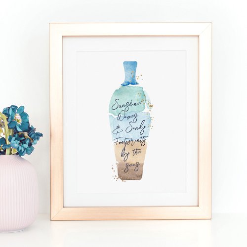 Abstract Watercolor Sand  Sea Message in a Bottle Poster