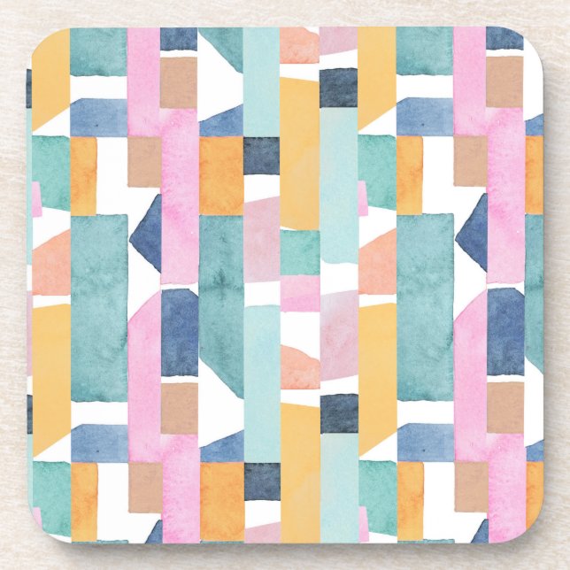 Abstract Watercolor Shape Pattern Beverage Coaster (Front)