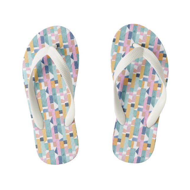 Abstract Watercolor Shape Pattern Kid's Flip Flops (Footbed)