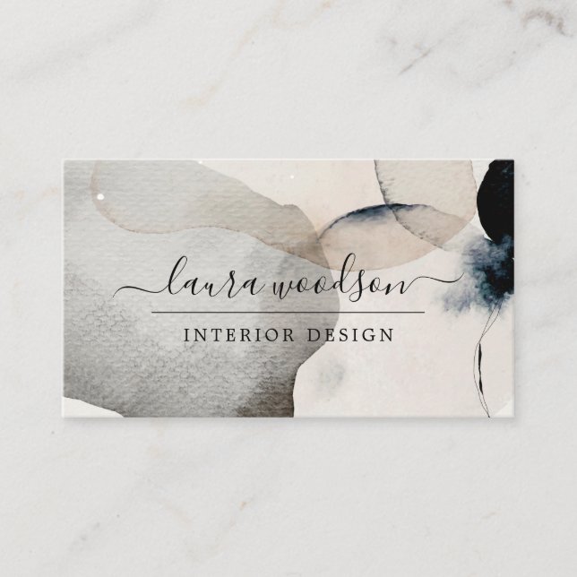 Abstract Watercolor Shapes Interior Designer  Business Card (Front)