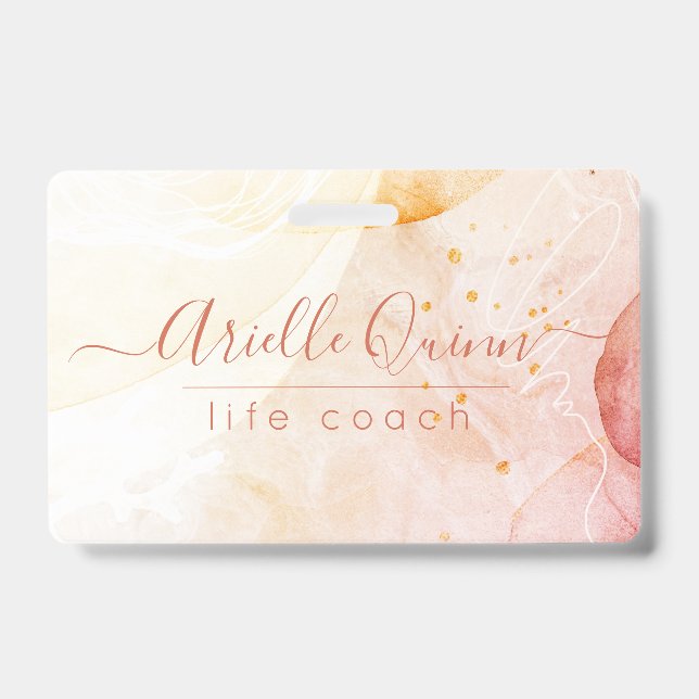 Abstract Watercolor Shapes Rose Script Life Coach  Badge (Front)