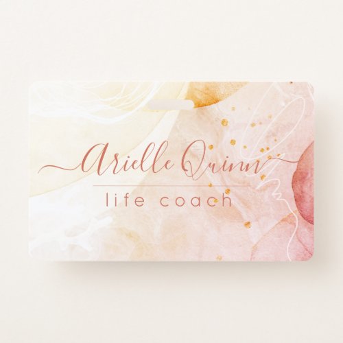 Abstract Watercolor Shapes Rose Script Life Coach Badge