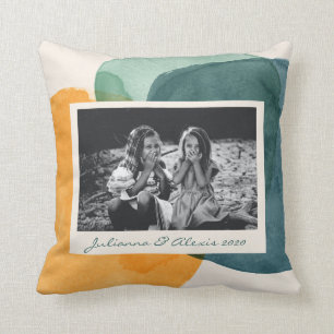 Abstract Watercolor Shapes Teal Blue Custom Photo Throw Pillow